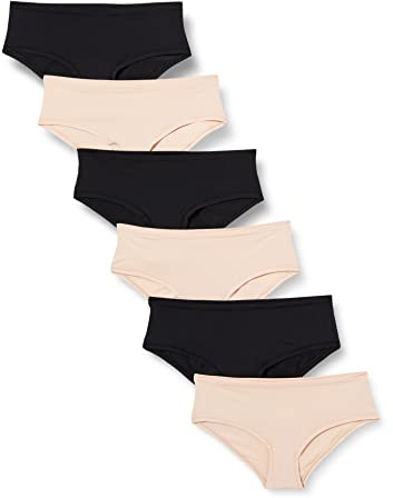 Amazon Essentials Biancheria Intima da Donna in Microfibra (Hipster & Thong, Disponibile in Taglie Forti), Confezione da 6, Nero/Petalo Morbido, 14