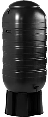 Kreher Regentonnen Wassertonnen mit Standfuss, Hahn und Füllautomat in Schwarz in verschiedenen Größen (wählbar) (250 Liter)