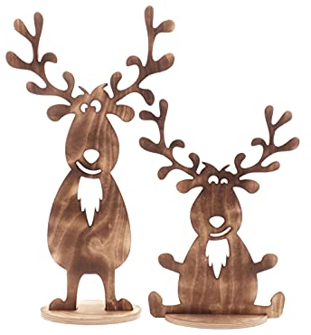 Bergliebe Weihnachtsdeko Elch 2er Set aus Holz | Dekofigur | Rentier | Weihnachtsdekoration | Holzdeko | 53,5x28 cm und 38,5x27 cm Pohmer Design