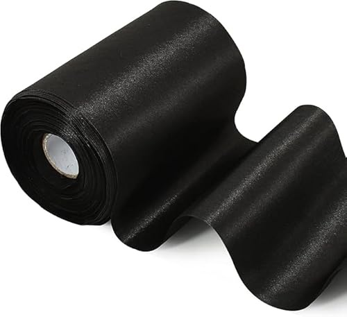 TONIFUL Breit Satinband Farbiges Stoffband für Geschenkband Öffnen des Schleifen Große Öffnung der Bänder Den Stuhl Hochzeit Party Dekoration Valentinstag Weihnachten-schwarz 10cm x 10m