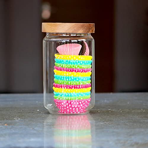 750ml Glass Storage Jar with Wooden Lid, Kitchen and Pantry Organisation, Glass Jar, Airtight, Borosilicate Glass, Pasta Jar, Tea, Coffee,, Clear