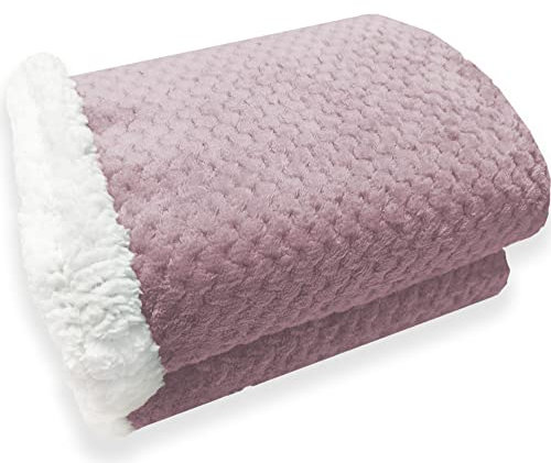 Home Tresor Coperta Plaid in Pile Sherpa Invernale Calda, Morbida con Doppio Strato Agnellato, Coperta Flanellata in Microfibra, 440 gr/mq (Rosa, Plaid cm.127x152)
