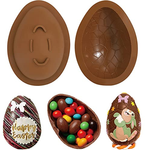 Cqueni 2 PCS Easter Chocolate Molds, Silicone Egg Molds, Large, 3D Breakable Chocolate Molds for Easter Decorations and Dessert Baking