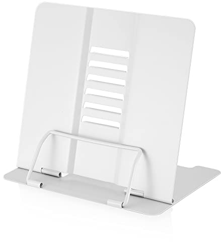 Leseständer Metall, Kochbuchhalter, Bücherständer 6 Stufen Verstellbar, Buchständer Buchstützen Metall für Küche Schule Rezept Lehrbuch Dokument Musikbuch Buchständer - Weiß