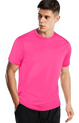 Zengjo Running Shirt Men-Quick Dry Sports Top(Neon Pink,XL)