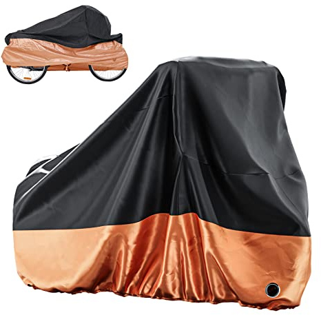 MOPHOTO Adult Tricycle Cover for Outdoor Storage, Waterproof Bike Cover for Adult Trikes, UV-Resistant Trike Covers with Lock Hole, Elastic Hem, Buckle Strap & Storage Bag