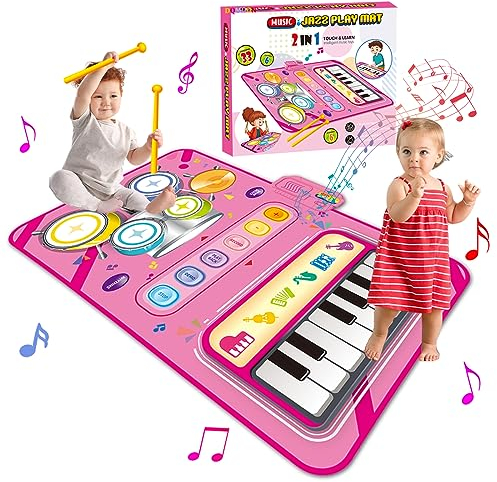 Toys for 1 2 3 4 5 Year Old Girls, 2 in 1 Music Mat Gifts for Girls Kids Toys Age 1-6, Montessori Educational Music Toys for 1-5 Year Old Toddlers, Birthday Presents Christmas Stocking Fillers for 1+