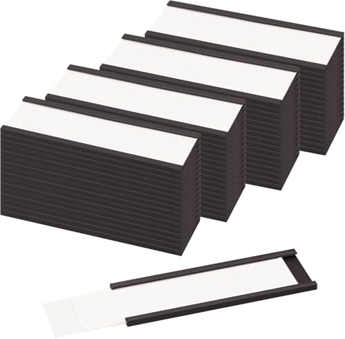 LLPT magnetisk etiketthållare | 25 mm x 75 mm | förpackning med 50 med pappersinlägg och plastskydd | röra fri återanvändbar för hylla vit kartong verktygslåda metall väggskåp låda (MH2175)