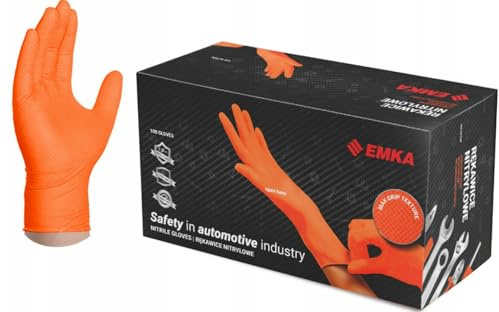 Maxter Nitrilhandschuhe | Orange | Verstärkt | Robust | Arbeitshandschuhe | Einweghandschuhe | Reinigungshandschuhe | Auto Handschuhe | Garten (XXL)