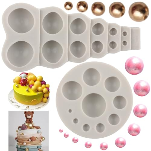 MYPRACS 2 Stück 3D Perle Fondant Form Halbkreis Perle Silikon Formen Halbkugel Kugel Silikon Schokolade Form für Kuchen Dekorieren Cupcake Topper Süßigkeiten Schokolade Gummi Paste Polymer Ton