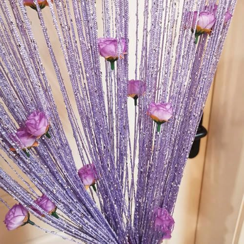 Whakano Fadenvorhang mit Rosen,String Türvorhang Fensterdekoration | Dekorative Gardine,Raumteiler Dekoration,Wohnaccessoires,Fliegenschutz für Party,Hochzeit,Café,Lila