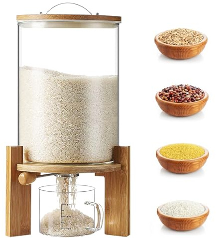 VFDZ Distributeur de Riz et Céréales avec Tasse à Mesurer, Récipient de Stockage avec Couvercle Scellé, Étanche à la Poussière et à l'Humidité, Gain de Place (8L)