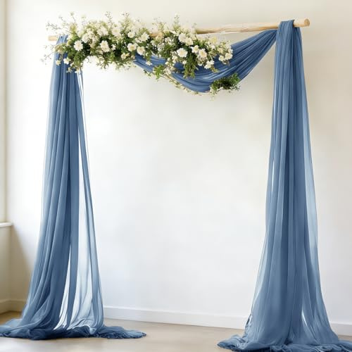 MLMW Wedding Arch Draping Fabric 4 Panels 29 x 20Ft Dusty Blue Sheer Wedding Arch Backdrop Drapes Outdoor Curtain for Ceremony Party Background Ceiling Decor