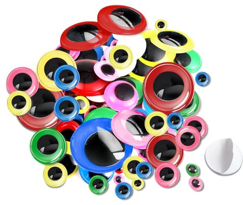 TOAOB 100 Pezzi Occhi Colorati Adesivi per Lavoretti Giocattolo Autoadesivi Wiggle Eyes Occhietti per Bambole Pupazzi Scrapbooking Fai da Te 6mm a 35mm