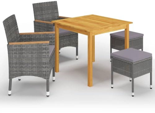 Somanki 5-TLG. Garten-Essgruppe Grau, Esstisch Mit Stühlen Set, Gartenmöbel Sitzgruppe, Balkon Möbel, Gartenlounge Set, Terrassenmöbel, Balkonmöbel Set - 3067688