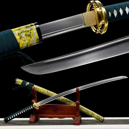 KWXPW 103cm handgefertigt Samuraischwert,Federstahl Klinge,Holzscheide,Japanischer Katana-Schwert für Geschenke,Displays,Dekorationen,Cosplay,Requisiten,Kendo-Training