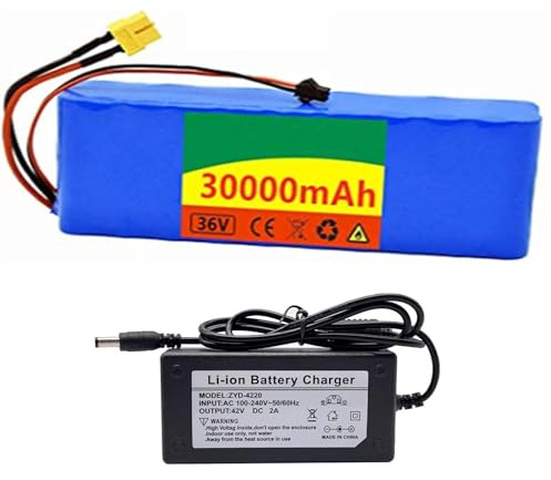 Paquete de batería de litio recargable de 36 V 30 Ah, paquete de batería de scooter eléctrico 10S2P, para bicicleta de motor, scooter, batería impermeable con cargador 30Ah+car