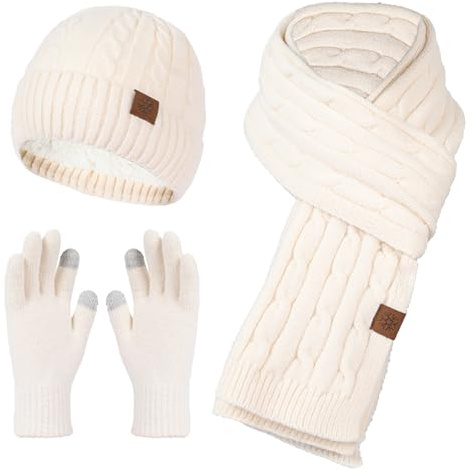 Ensemble bonnet d'hiver écharpe gants pour femme hiver chaud bonnet tactile gants et écharpe ensemble avec gants, bonnet, écharpe, gants, bonnet, écharpe pour femme, ensemble de Noël, Beige 3., taille