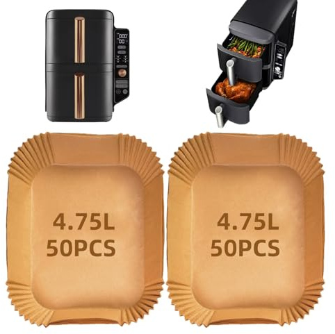 100PCS Ninja Double Stack XL 9.5L Air Fryer Liners, Dual Air Fryer Paper Liners for Ninja SL400UK, AF400UK, AF300UK, Air Fryer Liners Disposable for Ninja, Keplin, Tower, Other Dual Airfryer