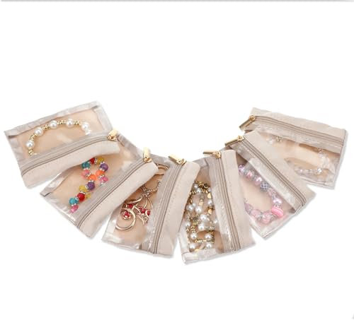 6 sacchetti per gioielli, da viaggio, per gioielli, piccoli sacchetti in velluto trasparente, con chiusura lampo, organizer per gioielli, per anelli, moglie e mamma