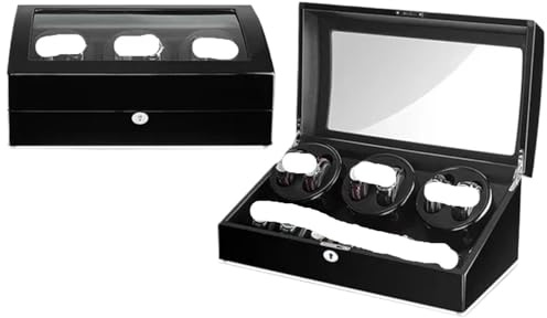 HYWQWJUK Uhrenbox Uhren-Display-Box, drehbare Uhrenbeweger-Box mit Schloss, 13 Slot-Uhrenbox, 7+6 Uhrenbeweger-Box, Uhren-Display-Box Leder Uhrenbox(Black Black)