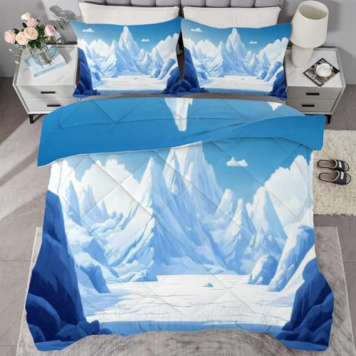 buyluhn Bettdecke 180x220 Gletscher, 4 Jahreszeiten Bettdecken Eisberg Ohne Bezug Nutzbar, Kinder Steppdecke Ganzjahresdecke，Waschbar Bettzeug mit 2 Kissenbezug für Sommer Winter