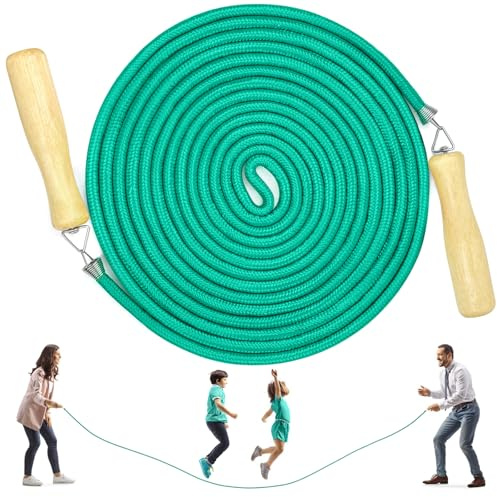 LeapBeast Lange Springseil, Mehrspieler-Seil, Springseil mit Holzgriff für Schule, Sport, Outdoor-Aktivitäten, Fitness&Training 5M/7M/10M (B Mod. - Grün, 10M)