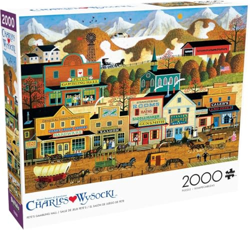 Buffalo Games Charles Wysocki – Pete's Gambling Hall – 2000 Teile Puzzle für Erwachsene – herausforderndes Puzzle perfekt für Spieleabende – Fertige Größe ist 38,50 x 26,50 cm