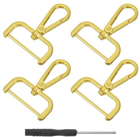 QUARKZMAN 4Pcs Ganchos Giratorios 38mm 1.5 Pulgadas Dorado Oro | Anillo D Gancho Desmontable, Gancho De Metal, Pinza De Langosta, Con Destornillador, Para Hacer Bolsos Llavero