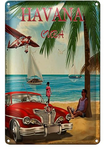 Retro Blechschild | Havana Cuba | Nostalgie Strandmotiv | 20 cm x 30 cm