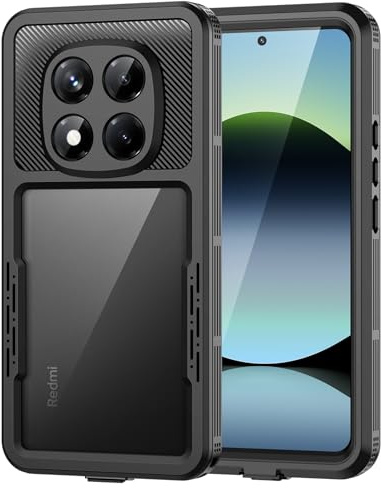 Lanhiem Coque pour Redmi Note 14 Pro (5G), [IP68 Étanche + Antichoc] 360 Protection Integrale Antipoussière Waterproof Etui Double Renforcé Avant et Arrière Housses pour Xiaomi Redmi Note 14 Pro, Noir