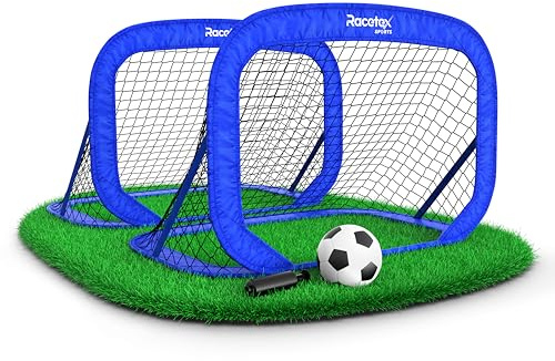 Racetex Fussballtore für Garten Kinder – 2er Set mit verstärkten Glasfaserstangen – Fußballtor Kinder inkl. Ball, Pumpe, Erdanker und Tasche zum Transportieren – Tore Fußball Kinder