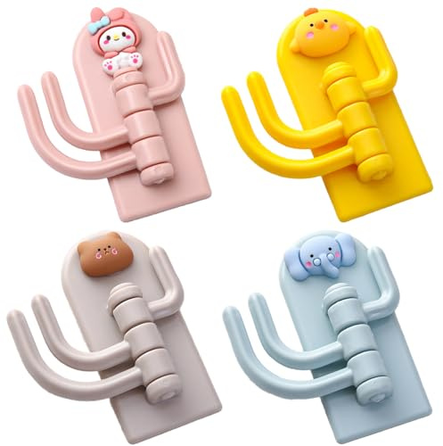 LaresDay Niedliche Tier Saugnapf Haken für Kinderzimmer - 4er Set Starke Saugnapfhaken Ohne Bohren für Kleidung, Mützen, Taschen, Spielzeug