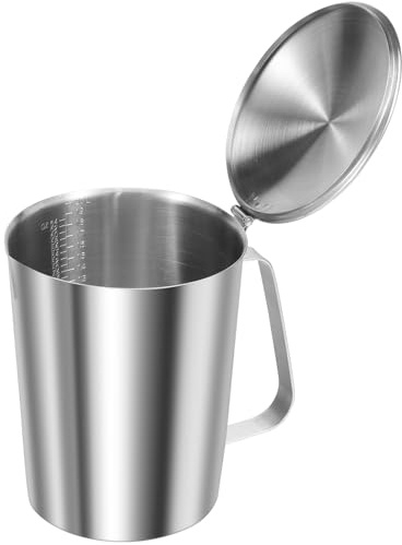 Pot à Lait en Acier Inoxydable, Verre doseur de 2 l avec Couvercle, Ouverture, Verre doseur avec marquage et poignée, pour la Cuisine dans la Cuisine, Latte, café, Cappuccino (argenté)