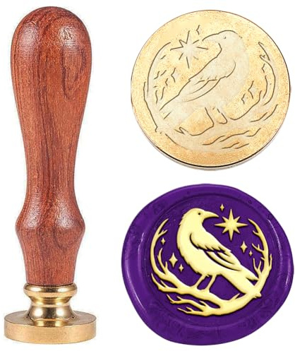 Hobbspring Krähe Vintage Wachssiegel Stempel Rabenzweig Siegelwachs Stempel 30mm Abnehmbarer Messingstempelkopf Mit Holzgriff Für Umschläge Einladungen Hochzeitsverzierungen Dekor Zurück zur Schule