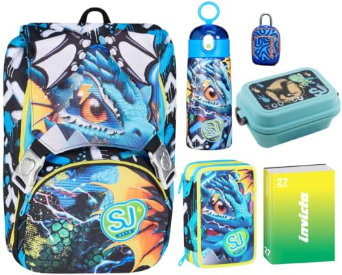 SJ Gang Set Scuola, Zaino Estensibile con Astuccio, Diario, Borraccia, Portamerenda e Gadget, Blu