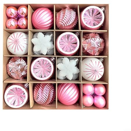 Set di 40 palline di Natale in plastica leggera, per albero di Natale, decorazioni per feste (rosa)
