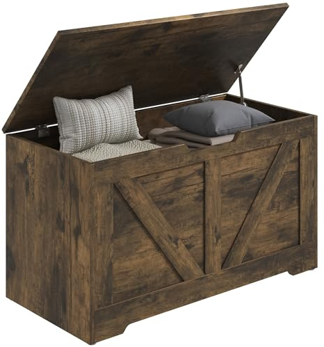 HOMCOM 100L Storage Chest, Storage Trunk with 2 Safety Hinges and U-shaped Cut-out Pull, Organiser Box for Living Room, Entryway, 80 x 40 x 45 cm, Rustic Brown