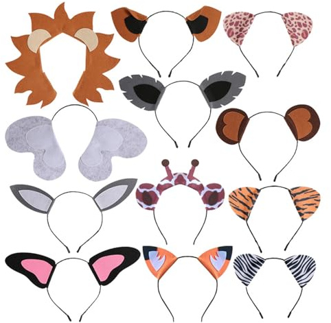Guaber 12Pcs Animal Ears Headband Jungle Animal Hair Hoop Elephant Headband Accessories For Cosplay Party Supplies Carnival Costume Accessories