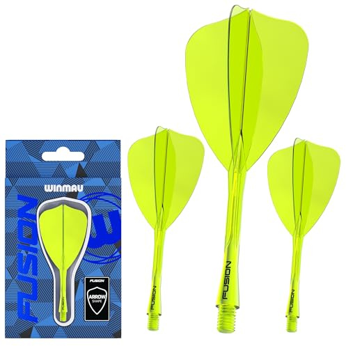 WINMAU Darts Fusion integrerad flygning och skaftsystem – arrow form och design – gul färg, kort längd
