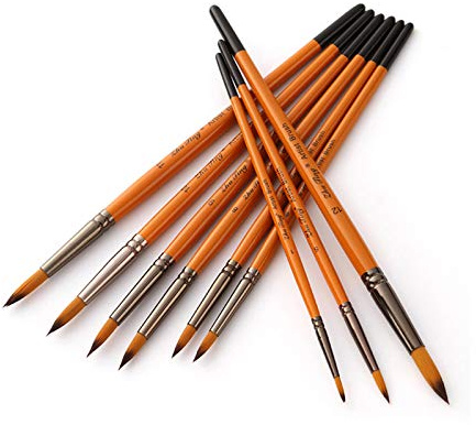 Aramox 12 St Professionella Konstnärsfärgborstar Set Rund Spetsad Spets Träskaft Nylon Hårborste för Akrylolja Akvarell Gouache Konsttillbehör, 12 Storlekar Målarpenselsats för