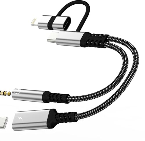 USB-C Splitter Adapter 3.5mm Jack AUX Headphone Cable Lightning Audio for iPhone 17 16 15 14 13 Pro Max Charger Converter Dual Port DAC for Apple Connector Dongle for iPad Phone Wired Microphone Plug