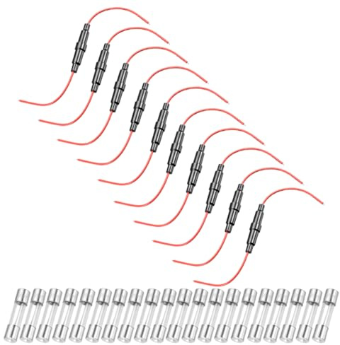 QUARKZMAN 10 Stück 6x30mm Sicherungshalter Kunststoff, 250V 10/15A Schraubverschluss Feinsicherungshalter 20 AWG mit 15A Glassicherung