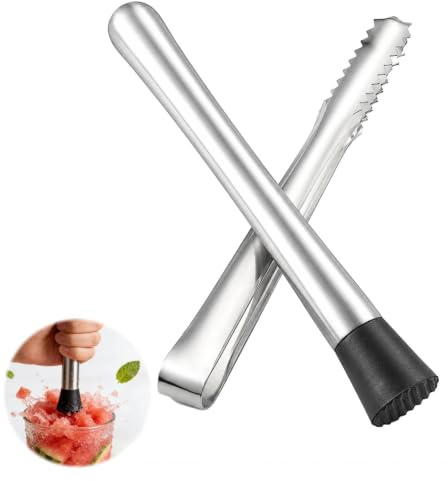 2 Stück Edelstahl Cocktail Stößel Set, Stößel für Mojito und Caipirinha, Ergonomischer Eiscrusher und Cocktail Stampfer, Professionelles Bar Zubehör für Zuhause und Partys