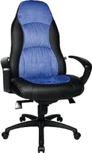 Topstar Speed Chair, Chefsessel, Bürostuhl, Schreibtischstuhl, inkl. Armlehnen, Kunstleder/Mikrofaser, schwarz/blau | Made in Germany | Ergonomisch | höhenverstellbar | Geprüfte Sicherheit nach GS-Intertek