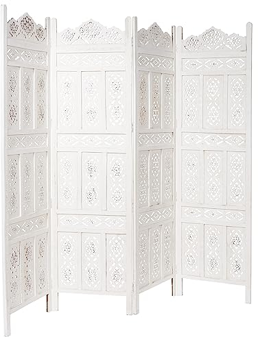 BUTLERS Estella Paravent in Weiß 182x203 cm - Geschnitzer Raumteiler aus lackiertem Holz in Vintage Shabby chic