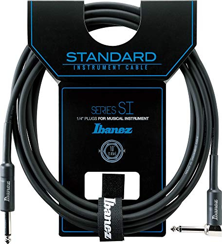 Ibanez SI Serie Standard Instrumentenkabel - Gerade & abgewinkelter Stecker - Klinke - Klinke, Schwarz - 3,05 m / 10 ft - Gitarren Zubehör (SI10L)