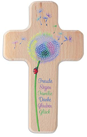 Butzon & Bercker Kinderkreuz 'Pusteblume' in Geschenkverpackung zum aufhängen, Buche 11x18cm – Christliches Geschenk für Jungen und Mädchen – für Taufe, Geburt, Kommunion