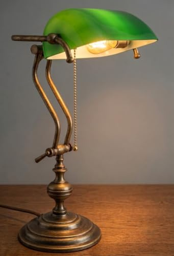 Lampada Ottone Antichizzato Regolabile Churchill Scrittoio Tavolo Made in Italy