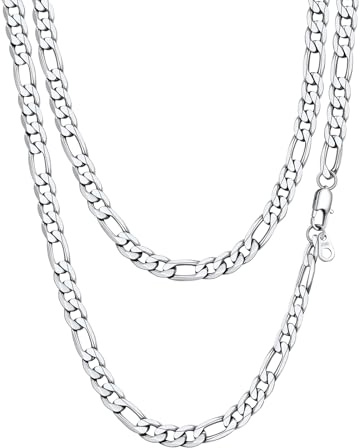 PROSTEEL Herr 3-i-1 Figaro kedjehalsband i rostfritt stål/guldpläterad – bredd 4/6/9/13 mm – längd 36/46/51/55/24/26/71/76 cm, Taille unique, Rostfritt stål, Ingen ädelsten